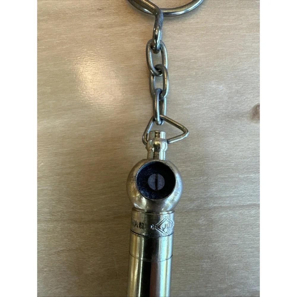 Rare Vintage Key Chain Pocket Size Tire‎ Pressure Gauge Brass Metal 5.5